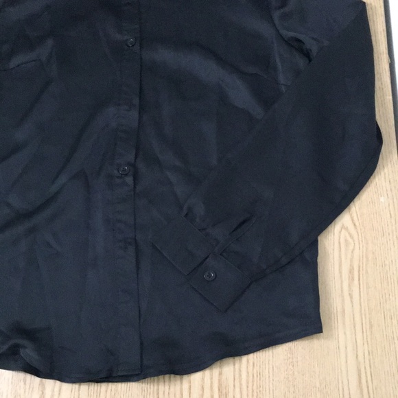 New Womens Shein Button Up Faux Silk shirt Super Soft Stretchy Black Size Small - Picture 3 of 7